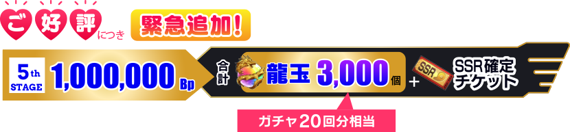 5thSTAGE 1,000,000BP 合計龍玉3,000個+SSR確定チケット